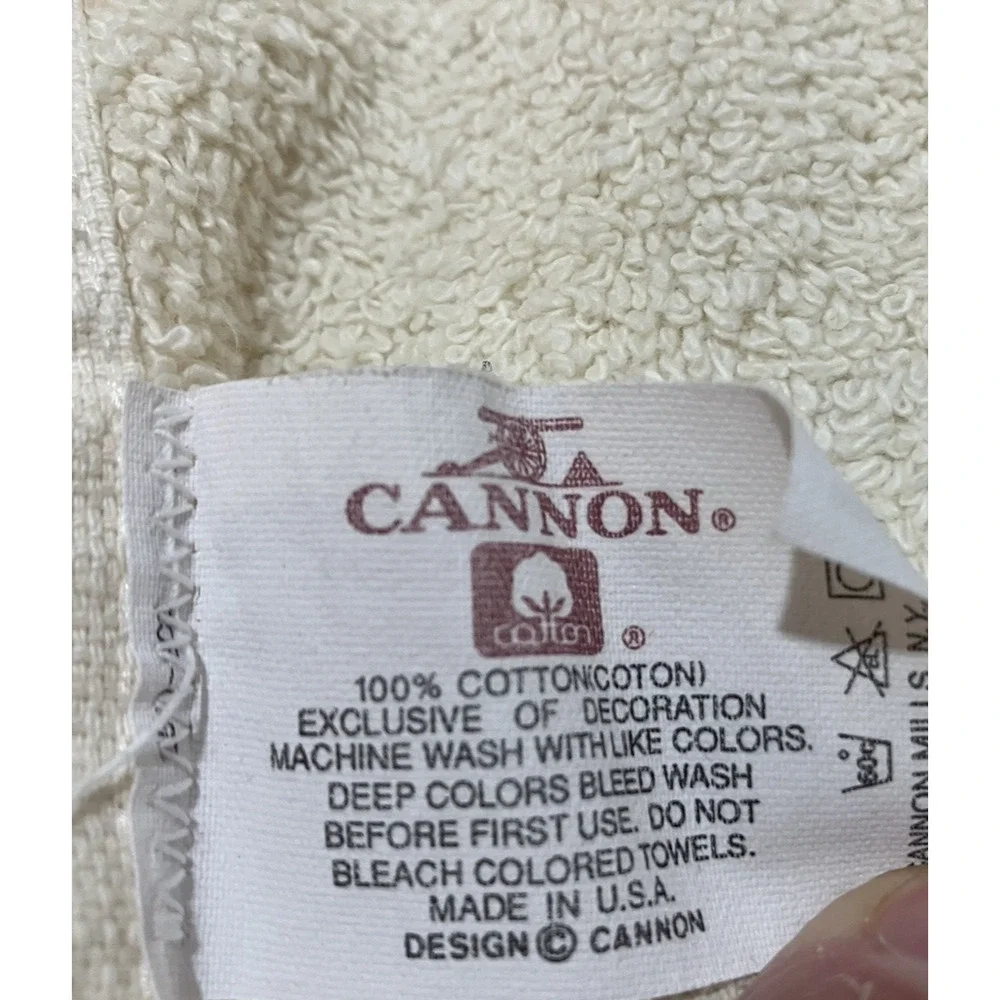 Cannon Bath Hand Towel Cream Fringe Lace Trim Aqua Ribbon Accent Cotton Vintage